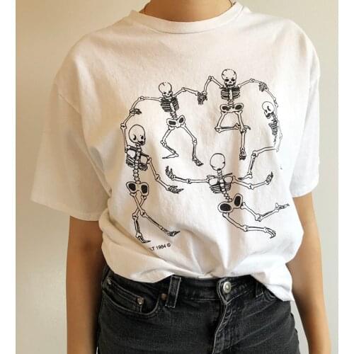 Aesthetics Vintage Bones head personality friend cartoon print summer female T-shirt Harajuku casual loose O-Neck women clothing