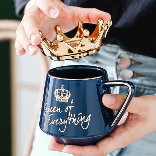 Hot Queen of Everything Mug With Crown Lid and Spoon Ceramic Coffee Cup Gift for Girlfriend Wife