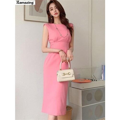 Summer Office Lady Wear Women Solid Formal Bodycon slevessless Dress