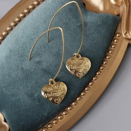 MODAGIRL Korean Fashion Be My Valentine Heart Dangling Earrings Jewelry Stainless Steel Women Gift for Her