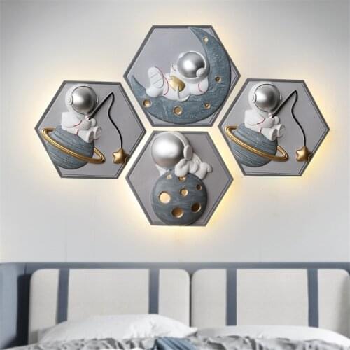 Nordic Cartoon Astronaut Wall Lamps Children Room Resin LED Fixture Bedroom Bedside Corridor Aisle Cloakroom Decor Wall Lights
