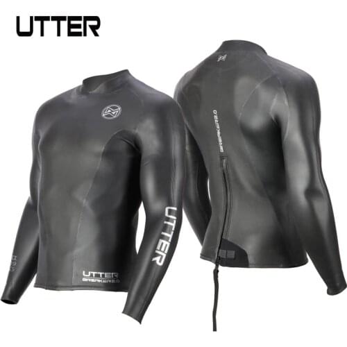 UTTER 2mm Yamamoto Neoprene Smoothskin Triathlon Jacket Wetsuit Top Black Back Zipper Sunscreen Surfing Keep Warm Swimming Coat