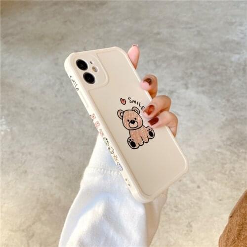 New Cute Bear Soft Silicone Cover For iPhone 11 12 Pro XS Max XR X 7 8 Plus Side Pattern Case for iPhone 12 Mini Phone Case #E0