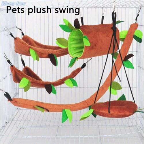 New Pet Leaf Hook Hammock Flannel Double-layer Breathable Mesh Hanging Bed Drill Barrel Hamsters Nest Guinea Pigs Small Pet Bed