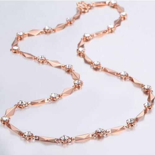 Cubic Zircon Necklace For Women Girls 585 Rose Gold Link Chain Necklace Woman Hot Party Wedding Jewelry Valentines Gifts GNM60