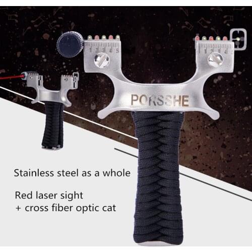 Outdoor Toys Slingshot Stainless Flat Leather Built-in Clip Slingshot Laser Cross Aiming Outdoor Hunting Competitive Slingshot