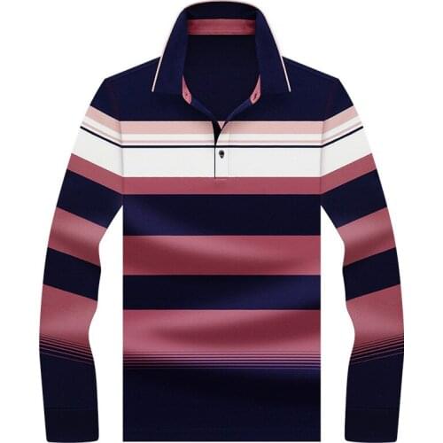 Men Polo Shirt 2021 Men Business Casual Breathable Striped Long Sleeve Polo Shirt Pure Cotton Work Clothes Polos