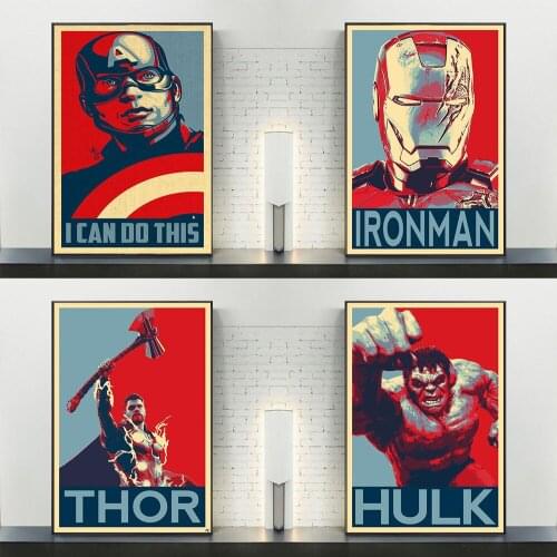 Marvel The Avengers Retro Posters and Prints Captain America Canvas Paintings on the Wall Art Iron Man Pictures Home Decoration