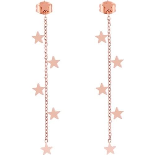 Stainless Steel Star Stud Earrings Statement Women Luxury Tassel Chain Dangle Korean Jewelry Party Accessories Rose Gold Color
