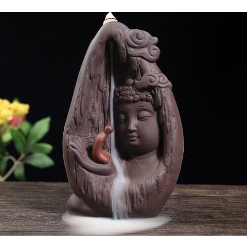 Creative Buddha Face Blackflow Incense Burner Smoke Ceramic Aroma Censer Buddhist Zen Home Decors