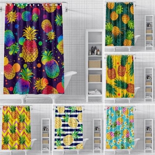 Fruit Leaves Shower Curtain Bathroom Waterproof Polyester Shower Curtain Pineapple Printed Curtains for Bathroom