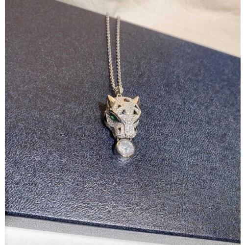 Famous Brand Party Jewelry Zircon Panthere Necklace With Mouth A Diamond Sterling Silver Animal Panther Choker Pendant Leopard