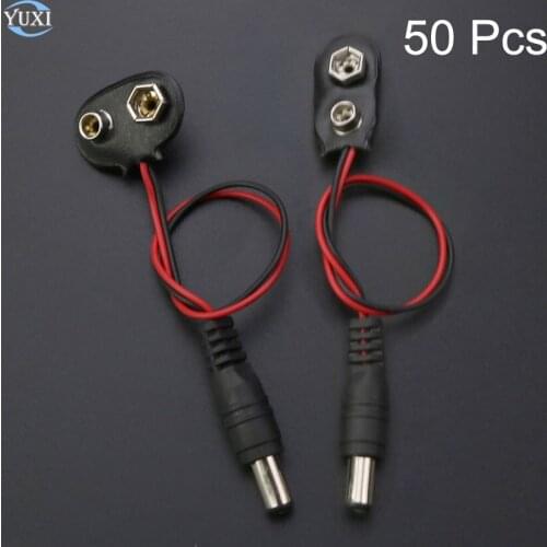 YuXi 50pcs 9V Battery Button Power Cable Battery Holder Buckle Snaps Power Cable Connector DC5.5*2.1 For Arduino