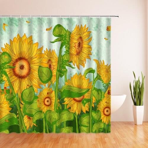 Yellow Sunflower Plants Shower Curtain Bathroom Waterproof Polyester Shower Curtain Leaves Printing Curtains for bathroom shower