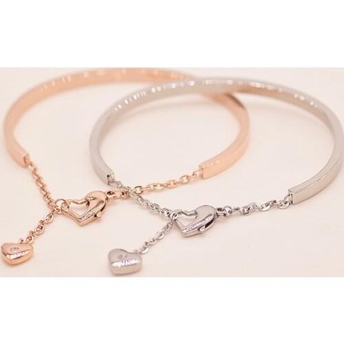 YUN RUO 2020 Top Brand Jewelry Rose Gold Colors Heart Pendant Bangle Cuff Bracelet 316L Stainless Steel Fashion Woman Not Fade