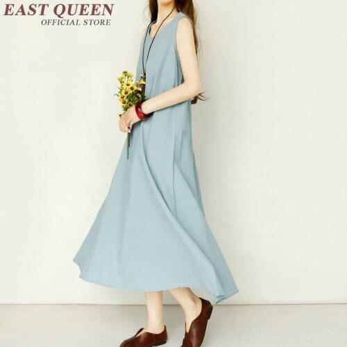 Natural woman long summer sundresses round neck white cotton sundress ankle length long tank top dress free size NN0755 YQ