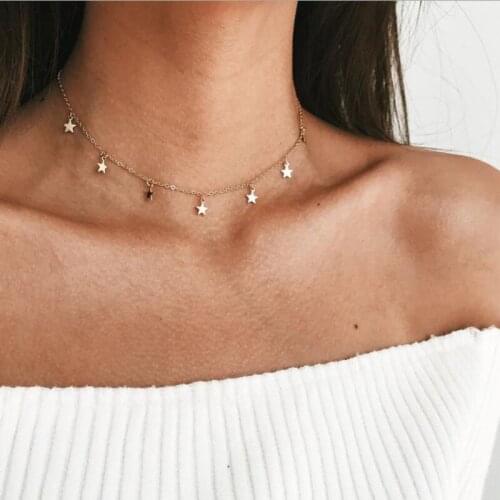 Boho Gold Color Star Pendant necklace For Girl chain necklaces for women Kolye Bijoux Collares Mujer gargantilha Collier Femme