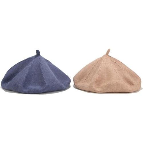 LVYI010 Winter Thick Warm Wool Beret Cap Cashmere Pumpkin Hat Girl Solid Cotton Artist Beret Hat