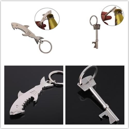1 PC Shark Bottle Opener Keychain Key ring For Men Women Gift Metal Fashion Unique Cool Key Shape Bag Car Pendant Keychain K80-4