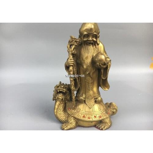 10'' Classica Brass chinese folk myth the god of longevity on Dragon Turtle
