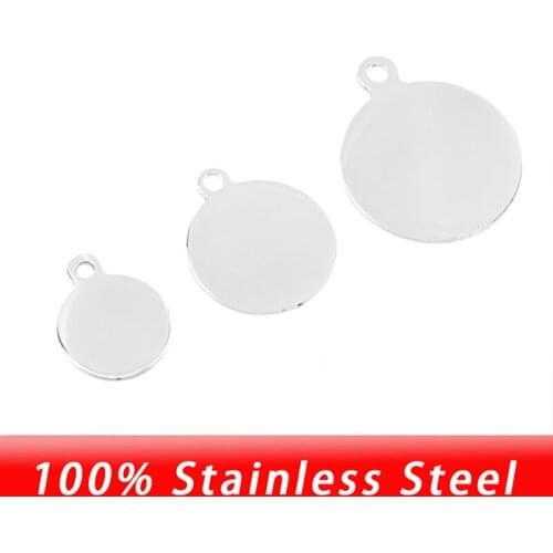 100% Stainless Steel Round Blank Dog Tags Charm Pendant Necklace Silver Color Metal ID Tags Mirror Polished Wholesale 10pcs