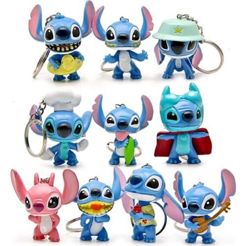 10pcs/set 5.5cm Cartoon Lilo & Stitch Keychains Cute Mini Pendants PVC Action Figure Toys Decoraton Dolls