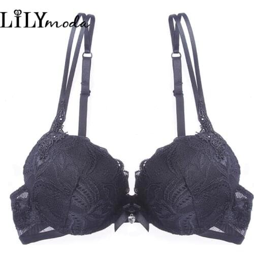 Women Ladies Sexy Hot Bra 3/4 Cup Push Up Floral Lace Embroidery Rhinestone Decoration Female Lingerie Brassiere Underwear