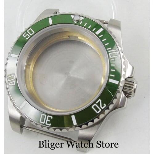 BLIGER Watch Case for NH35 NH35A MIYOTA 8215 Movement Green Bezel Insert Sapphire Glass Solid Back