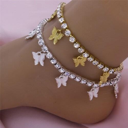 Gold Silver Color Butterfly Ankle Bracelet For Baby Girl Gothic Accessories Beach Jewelry Iced Out Foot Chain Anklets Women Gift