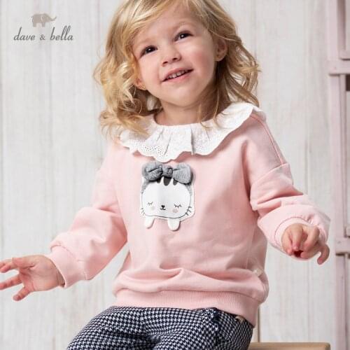 DBM16366 dave bella spring baby girls cute bow cartoon T-shirt children tops girl kids fashion tees
