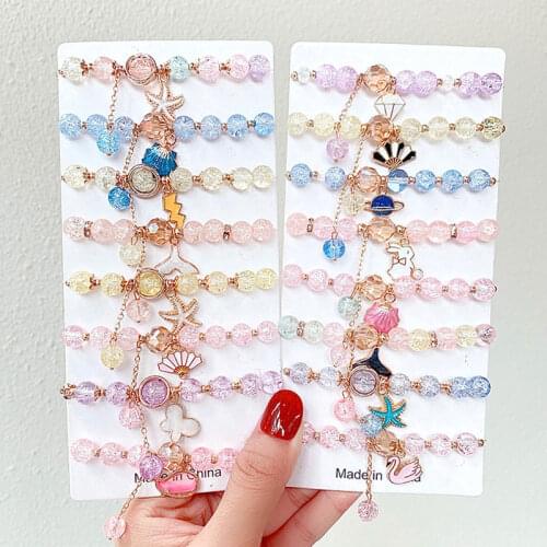 Children Bracelet Cute Cartoon Glass Beads Bracelets Lovely Girls Princess Bangle Unicorn/Mermaid Pendant Kid Child Jewelry Gift