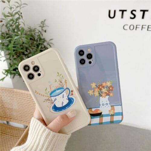 Photo Frame Vase Watercup Flower Phone Case For iPhone 12 Mini 11 Pro Max X XS Max XR 8 7 Plus Soft TPU Silicon Back Cover Coque