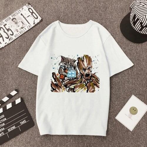 Summer Unisex Tops Marvel Rocket Raccoon Groot Print T-shirt Female Tshirt Woman Clothing Fashion Tee Harajuku Casual T shirt