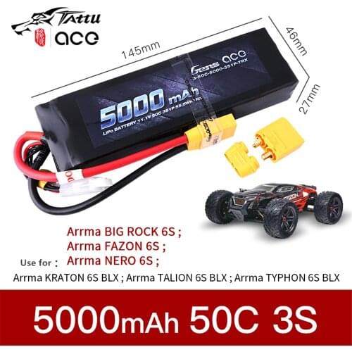 Gens ace 11.1V 50C 3S 5000mAh Lipo Battery Pack with XT60 plug for TRAxxAS TRX4 ARRMA Crawler