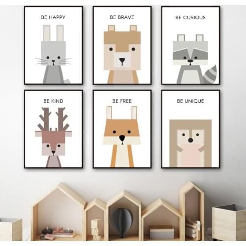 Geometry Style Rabbit Fox Deer Bear Nursery Wall Art Canvas Painting Nordic Posters And Print Wall Pictures Baby Kids Room Decor