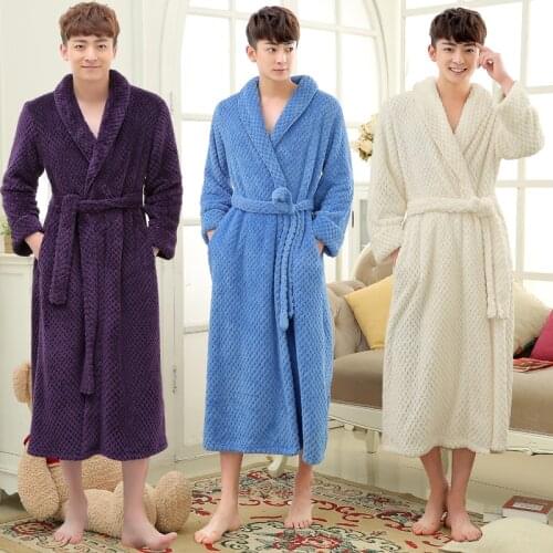 Hot Sale Men Long Winter Thick Warm Bath Robe Men Silk Soft Flannel Bathrobe Mens Dressing Gown Male Kimono Robes Man Bathrobes