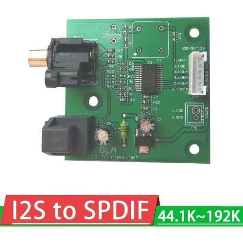 I2S to SPDIF coaxial Fiber output board / IIS input coaxial output support sampling 44.1K~192K I2S to COAX OPT dc 5v-12v