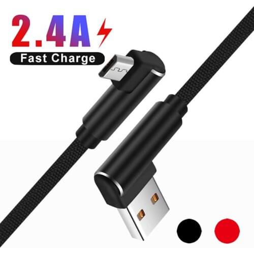 Micro USB Cable 2.4A Fast Charger USB Cord 90 Degree Elbow Nylon Braided Data Cable for Samsung Sony Xiaomi Huawei Android Phone