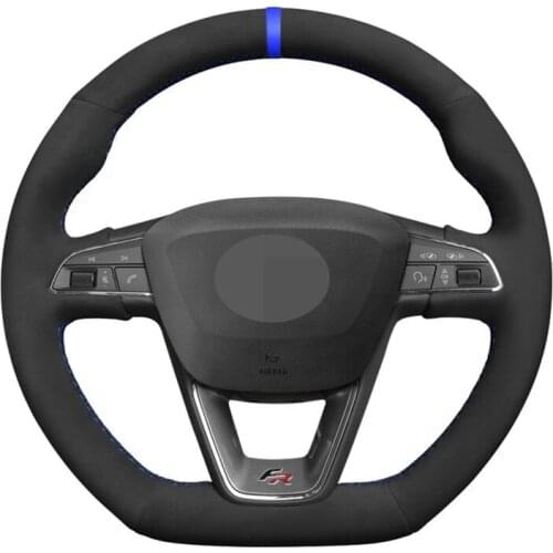 Car Steering Wheel Cover Black Suede Blue Marker For Seat Leon Cupra R 2013-2019 Ibiza Cupra 2016-2019 Ateca FR 2016-2019