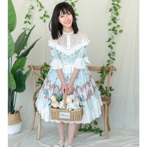 Japanese sweet Lolita OP dress Cos Lolita chiffon dress Loli Kawaii tea party retro court Princess Vestidos