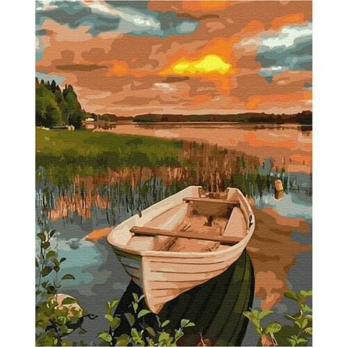Adult Paint By Number Kits On Canvas 16X20 Inch DIY Acrylic Painting Kit For Kids & Adults Beginner - Lakeside Boat