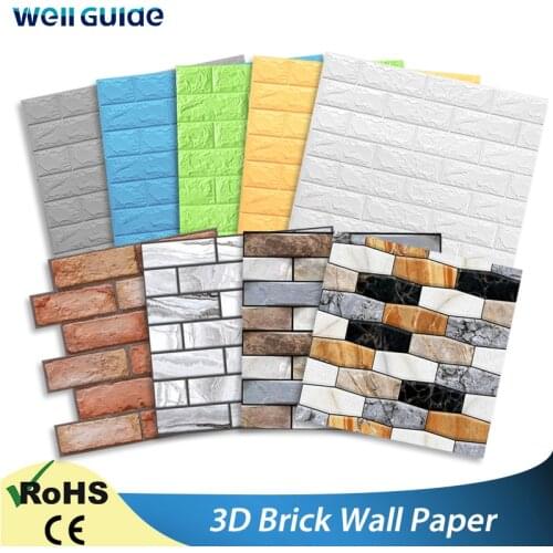 Wall Sticker DIY 3D paper Marble Sticker Waterproof Stickers Wall Papers Home decor Kids Room 3D Self-Adhesive Wallpaper Brick