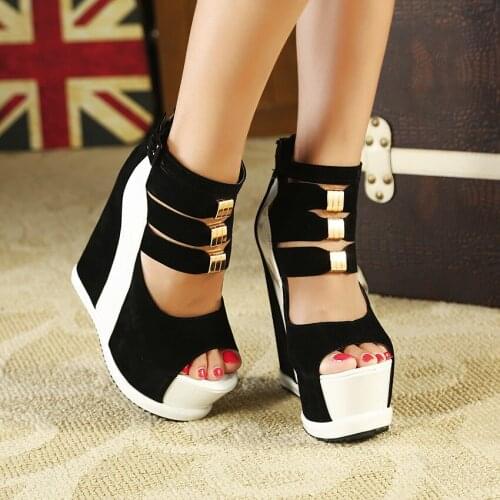 Summers new Euramerican cake with waterproof platform sandals matching fish mouth hollow wedge heel Roman sandals