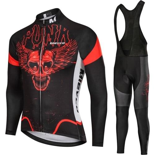 Autumn Pro Long Sleeve Cycling Jersey Set Skull Retro Men Full Sleeve Cycles Shirt Wear Team Ropa De Ciclismo Long Clothing Sets