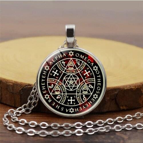 Kabbalah Occult Ninth Gate Demonology Exorcist Angel Heart Season of Witch Retro Alloy Round Glass Pendant Necklace Jewelry Gift