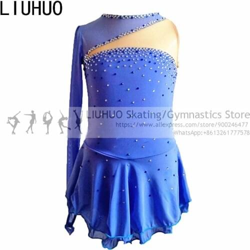 Figure Skating Dress Girls Children blue one-sleeve Ice Skating costumes Jewelry Competition Rhythmic Figure skate Leotards sale