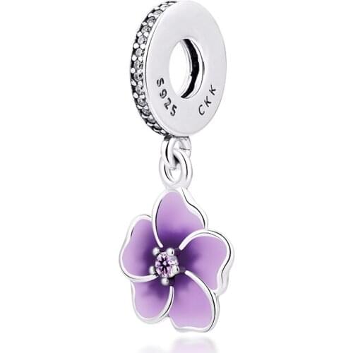 Fits for Pandora Charms Bracelets Poetic Blooms Beads with Pale Purple Enamels 100% 925 Sterling-Silver-Jewelry Free Shipping