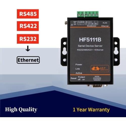 HF5111B Serial Server RJ45 RS232 RS485 RS422 3 in 1 Serial Port to Ethernet Converter Device Free RTOS Industrial Grade 5111B