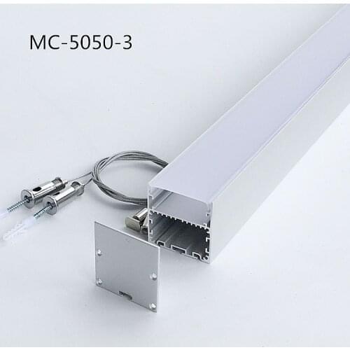 1M/2M long 50mm*50mm3 size aluminum alloy profile with milky PC cover;With steel rope;Aluminum led profile for led strips light