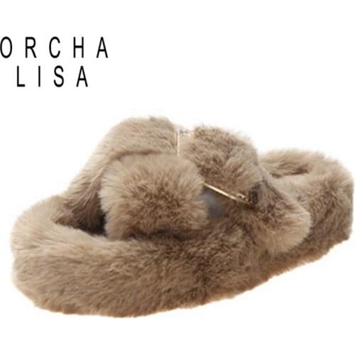 2021 New Winter Rainbow Multicolored Sandals Cross Luxury Designer Womans Slippers Thick Fur Slides Platform Plush Massage 42